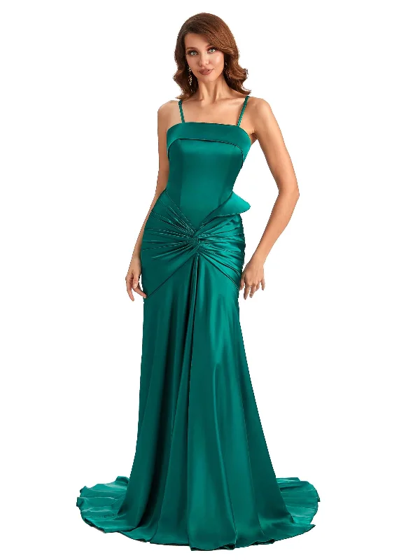 Sexy Mermaid Spaghetti Straps Silky Satin Unique Long Bridesmaid Dress For Wedding Sexy Mermaid Spaghetti Straps Silky Satin Unique Long Bridesmaid Dress For Wedding